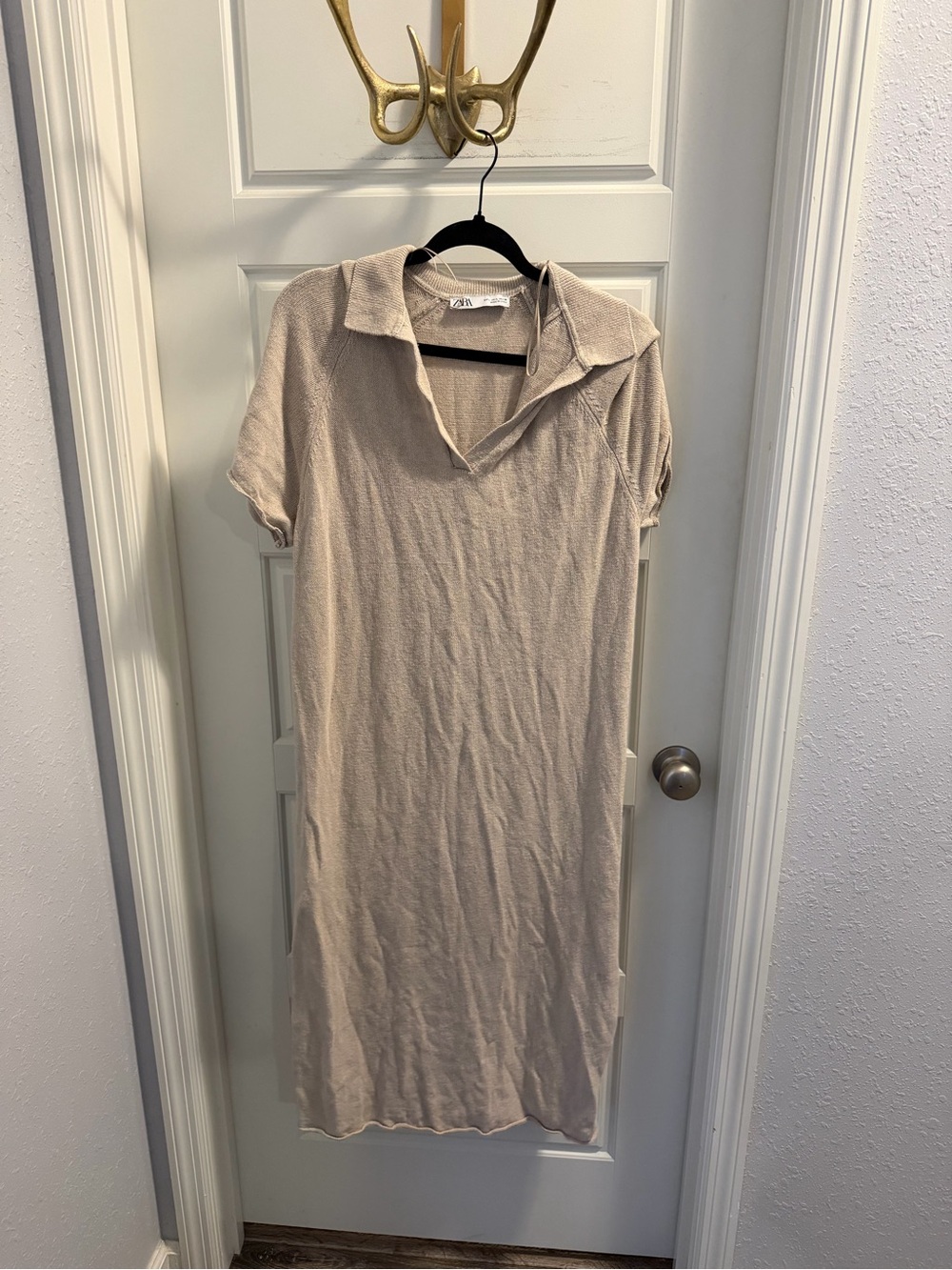 Zara Beige Collar Knit Midi Dress